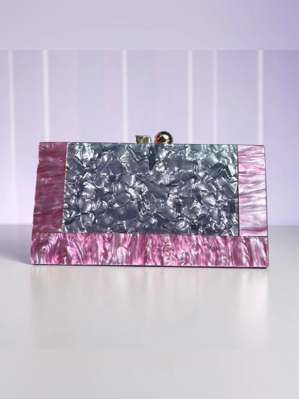Iridescent Pink and Silver Acrylic Clutch